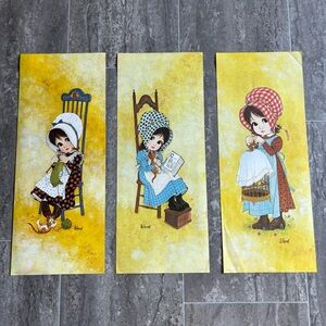 Vintage Ward Print Lithographs Big Bonnet Big Eye Girls Retro 6x15 USA 1970s